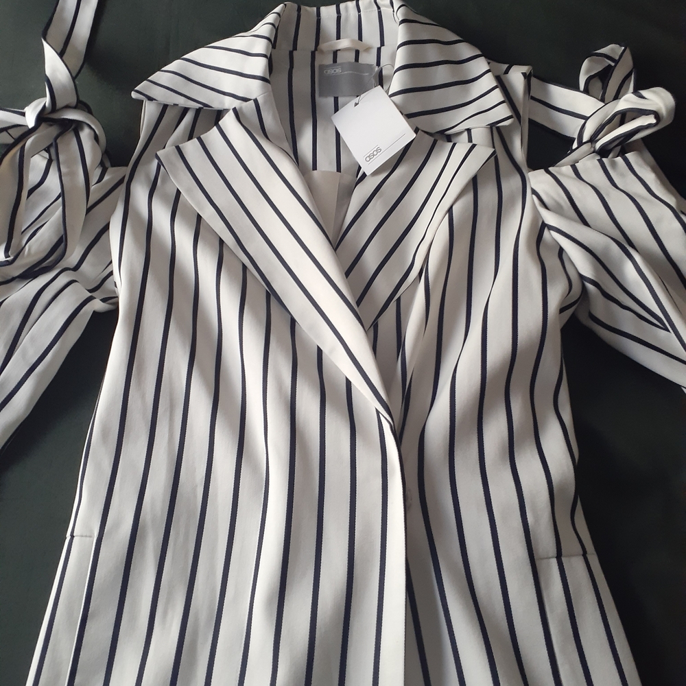ASOS Navy and White Striped Trench Coat